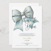 classy blue bow bridal shower thank you card 招待状 (正面/裏面)