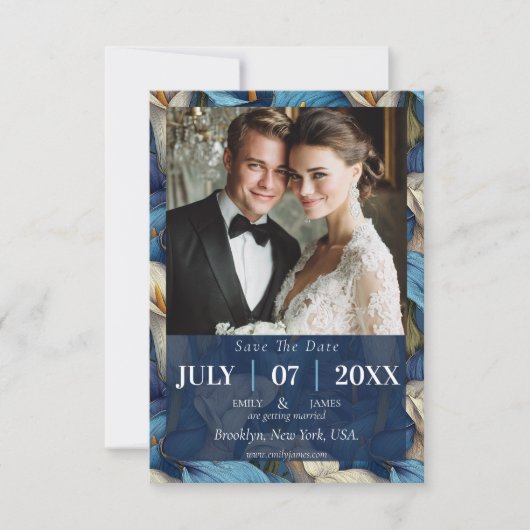 Classy Blue Calla Lilies Charm Rustic Wedding セーブザデート (正面)