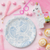 Classy Blue Glitter Paisley Floral White Pattern ペーパープレート (パーティー)