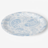 Classy Blue Glitter Paisley Floral White Pattern ペーパープレート (アングル)