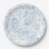 Classy Blue Glitter Paisley Floral White Pattern ペーパープレート (正面)