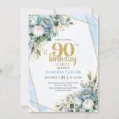 Classy Blue Gold Frame 90th Birthday Party Invite 招待状 (正面)