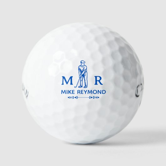 Classy Blue Golfer Monogrammed ゴルフボール (正面)