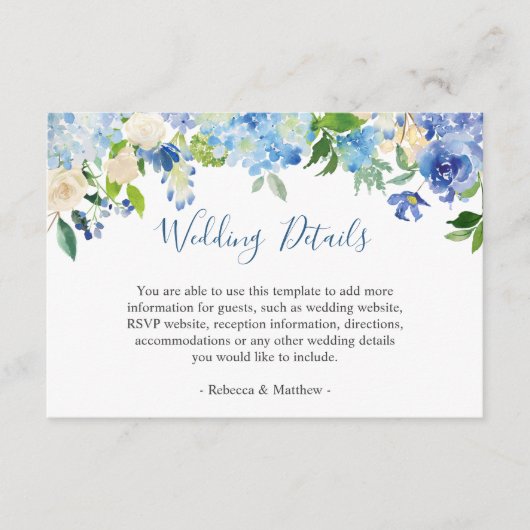Classy Blue Hydrangeasフローラ結婚の情報詳細 エンクロージャーカード (正面)