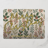 Classy Botanical Holly Berry Floral Pattern Gold 箔シーズンカード (正面)