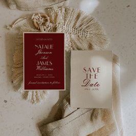 Classy Burgundy Cream Fancy Old Money Wedding セーブザデート