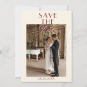 Classy Burgundy Cream Old Money Photo Wedding セーブザデート (正面)