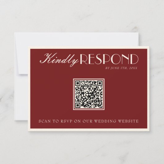 Classy Burgundy Cream Old Money QR Code Wedding 出欠カード (正面)