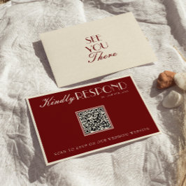Classy Burgundy Cream Old Money QR Code Wedding 出欠カード