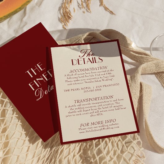 Classy Burgundy Cream Old Money Wedding Details エンクロージャーカード
