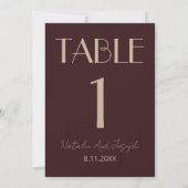 Classy Burgundy Gold Fancy Wedding Table Number 招待状 (裏面)