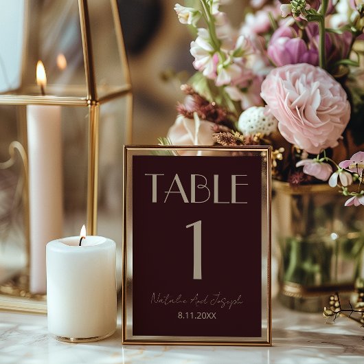 Classy Burgundy Gold Fancy Wedding Table Number 招待状