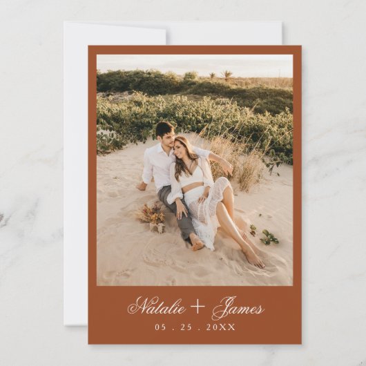 Classy Burnt Orange Floral Boho Terracotta Wedding 招待状 (裏面)