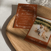 Classy Burnt Orange Floral Boho Terracotta Wedding 招待状