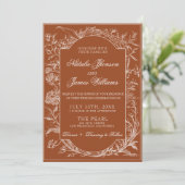 Classy Burnt Orange Floral Boho Terracotta Wedding 招待状 (スタンド正面)