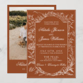 Classy Burnt Orange Floral Boho Terracotta Wedding 招待状 (正面/裏面)