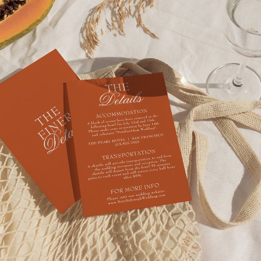 Classy Burnt Orange Old Money Chic Wedding Details エンクロージャーカード
