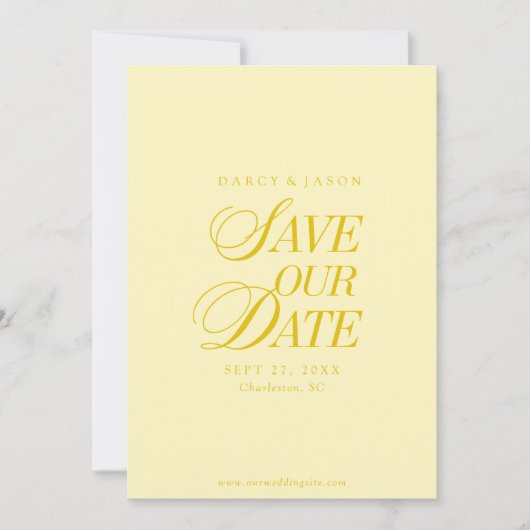 Classy Butter Yellow Elegant Save the Date Card セーブザデート (正面)
