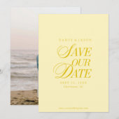 Classy Butter Yellow Elegant Save the Date Card セーブザデート (正面/裏面)