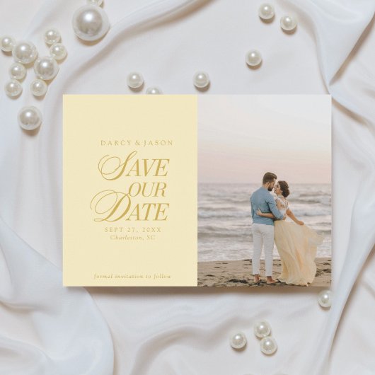 Classy Butter Yellow Elegant Save the Date Card セーブザデート