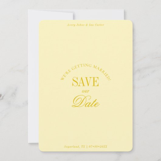 Classy Butter Yellow Elegant Save the Date Card セーブザデート (正面)