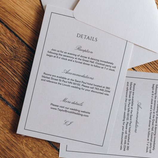 Classy Calligraphy Black and White Wedding Details エンクロージャーカード