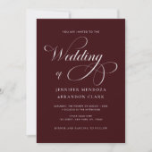 Classy Calligraphy Burgundy All in One Wedding 招待状 (正面)