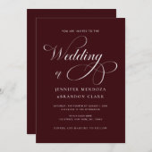 Classy Calligraphy Burgundy All in One Wedding 招待状 (正面/裏面)