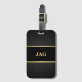 Classy Carbon Black & Gold Monogrammed ラゲッジタグ (正面縦)