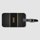 Classy Carbon Black & Gold Monogrammed ラゲッジタグ (正面横)