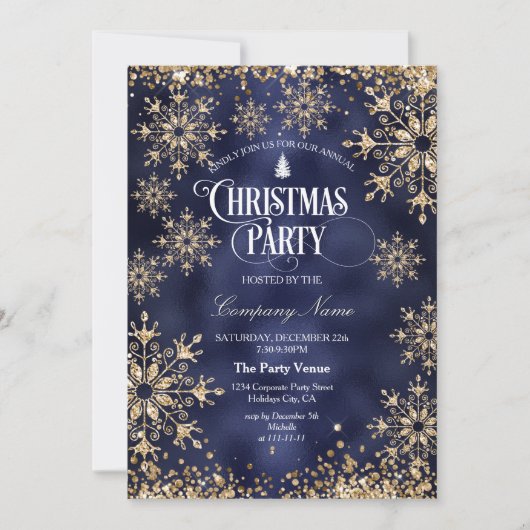 Classy Chic Gold Glitter Corporate Christmas Party 招待状 (正面)