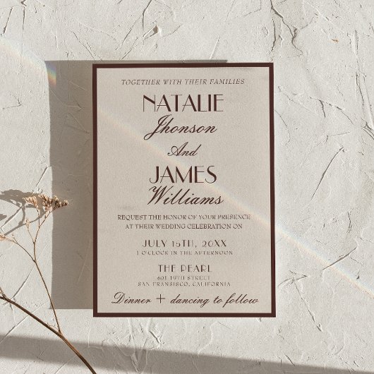 Classy Chocolate Brown Fancy Photo QR Code Wedding 招待状