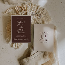 Classy Chocolate Brown Ivory Old Money Wedding セーブザデート