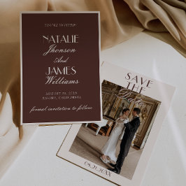 Classy Chocolate Brown Old Money Photo Wedding セーブザデート