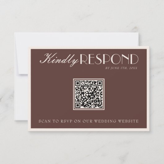 Classy Chocolate Brown Old Money QR Code Wedding 出欠カード (正面)