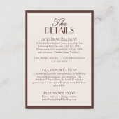 Classy Chocolate Brown Old Money Wedding Details エンクロージャーカード (正面)