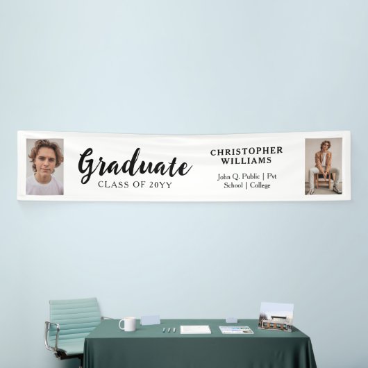 Classy Class of 2023 Script文字2写真 – 白 横断幕 (トレードショー)