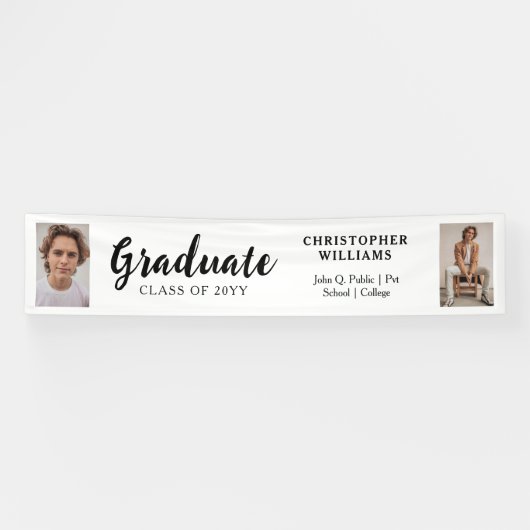 Classy Class of 2023 Script文字2写真 – 白 横断幕 (横)