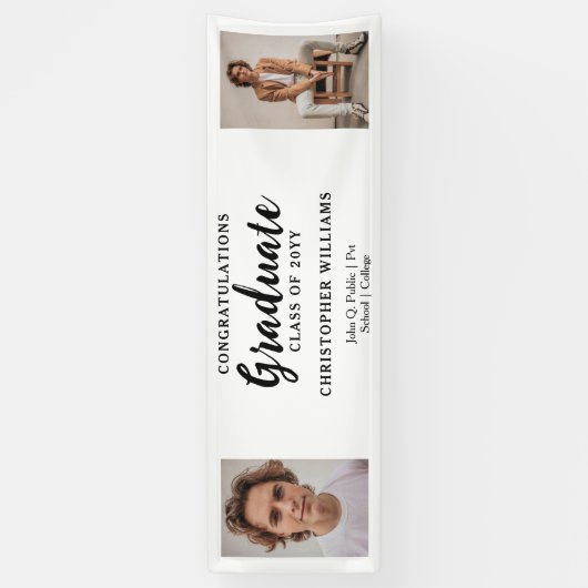 Classy Class of 2023 Script文字2写真 – 白 横断幕 (縦)