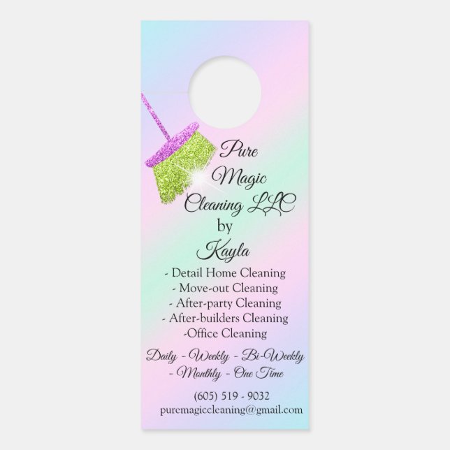 Classy Cleaning Service Move-out Pink Blue Broom  ドアノブサイン (正面)