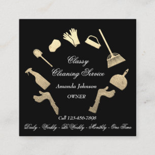 Classy Cleaning Services金ゴールドロゴメイドハウス スクエア名刺