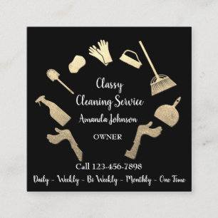 Classy Cleaning Services金ゴールドロゴMaid Black Vip スクエア名刺
