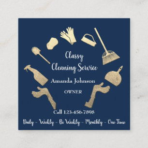 Classy Cleaning Services金ゴールドロゴMaid House Blue スクエア名刺