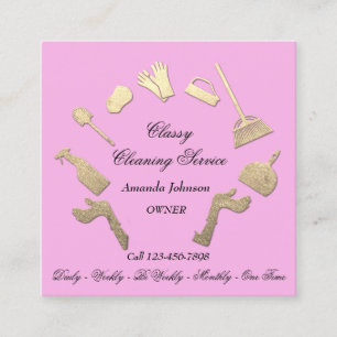 Classy Cleaning Services金ゴールドロゴMaid House Pink スクエア名刺