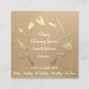 Classy Cleaning Services金ゴールドロゴMaid Kraftエコ スクエア名刺