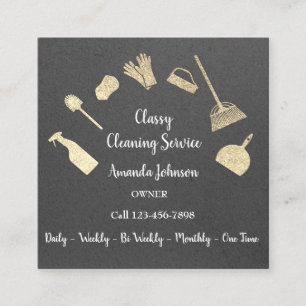 Classy Cleaning Services金ゴールドロゴMaid Kraft Gray スクエア名刺