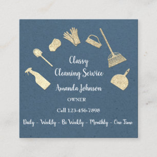 Classy Cleaning Services金ゴールドロゴMaid Kraft Navy スクエア名刺