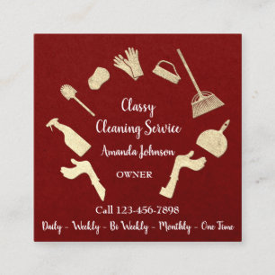 Classy Cleaning Services金ゴールドロゴMaid Kraft Red スクエア名刺