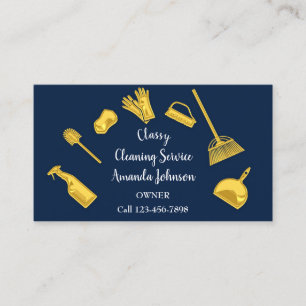 Classy Cleaning Services金ゴールドロゴMaid Navy Blue 名刺