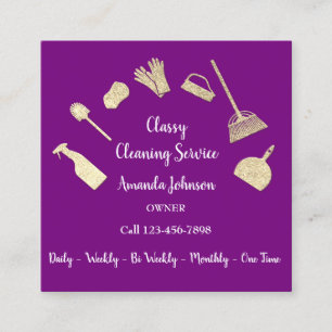 Classy Cleaning Services金ゴールドロゴMaid Pink Berry スクエア名刺